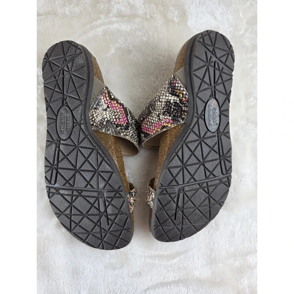 Earth Origins Orono Slide Sandals‎ Women's Red Multi colored faux Snake skin
